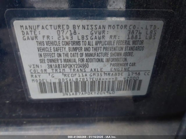 Nissan SENTRA S 2019 3N1AB7AP0KY204960 Image 9