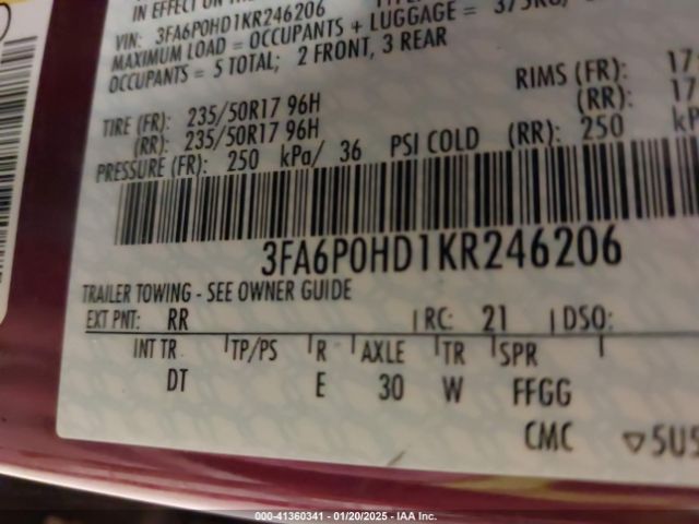 3FA6P0HD1KR246206 Ford FUSION SE