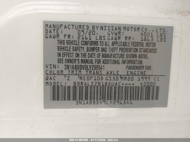 3N1AB8DV9LY296541 Nissan Sentra Sr Xtronic Cvt
