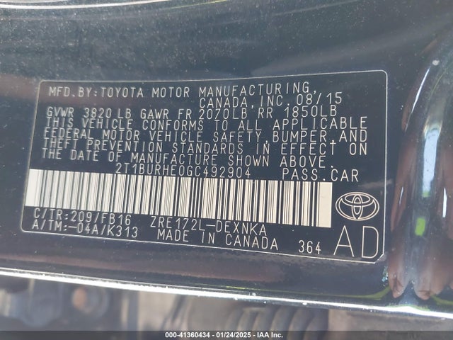 2T1BURHE0GC492904 Toyota COROLLA LE
