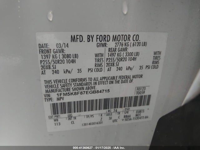 Ford Explorer Limited 2014 1FM5K8F87EGB84715 Image 9