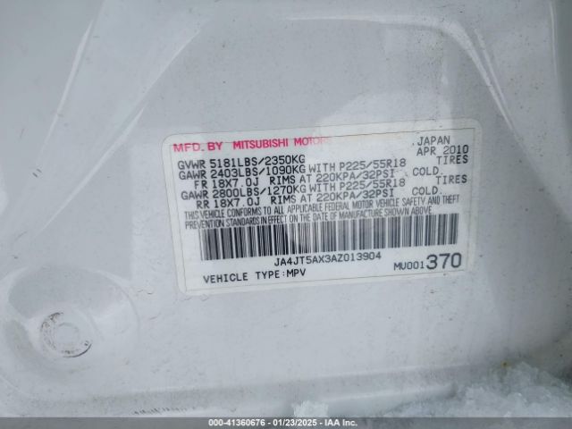 2010 MITSUBISHI OUTLANDER JA4JT5AX3AZ013904 Photo 8