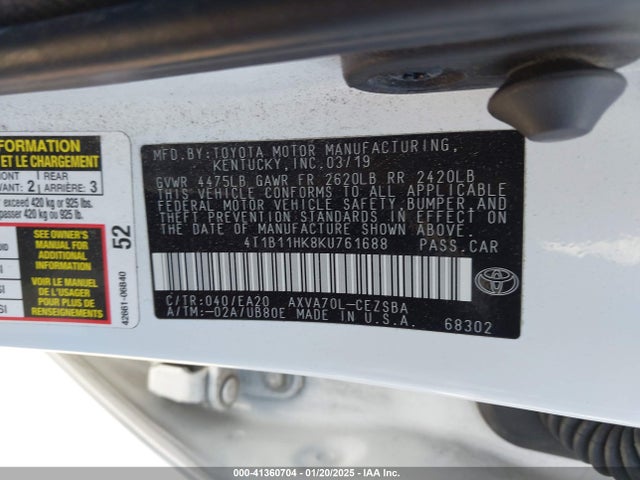 Toyota CAMRY SE 2019 4T1B11HK8KU761688 Image 9