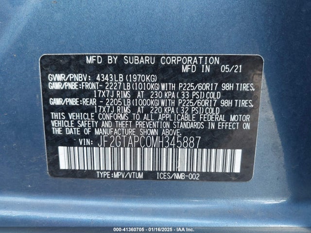JF2GTAPC0MH345887 Subaru Crosstrek Premium