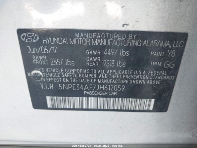 5NPE34AF7JH612059 Hyundai SONATA SEL