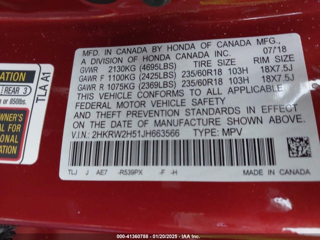 Honda CR-V EX 2018 2HKRW2H51JH663566 Image 9