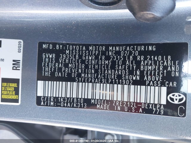 Toyota COROLLA LE 2020 5YFEPRAE9LP111902 Image 9