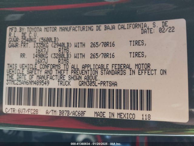 3TMCZ5AN6NM489549 Toyota Tacoma Sr5 V6