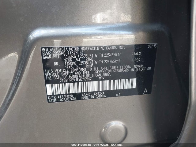 Toyota RAV4 LE 2015 2T3ZFREV1FW218547 Image 9