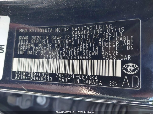 Toyota Corolla S Plus 2015 2T1BURHE0FC418865 Image 9
