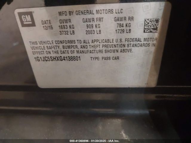 1G1JC5SHXG4138801 Chevrolet Sonic Lt Auto