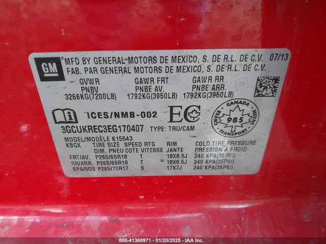 3GCUKREC3EG170407 Chevrolet Silverado 1500 1lt/2lt/lt