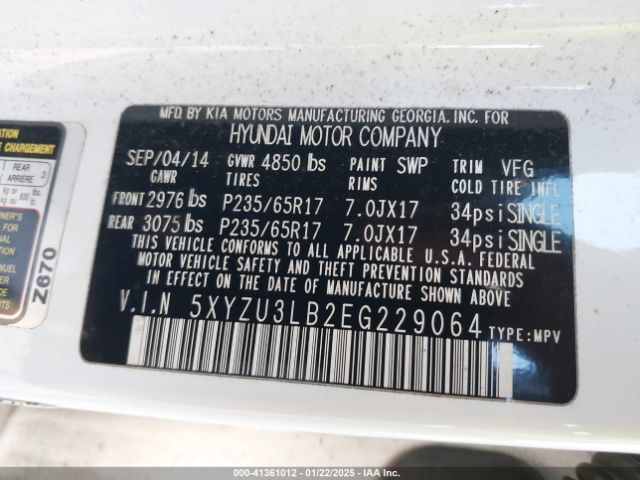 5XYZU3LB2EG229064 Hyundai Santa Fe Sport 2.4l