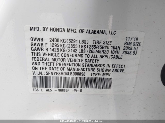 Honda Passport Awd Elite 2020 5FNYF8H04LB000898 Image 9