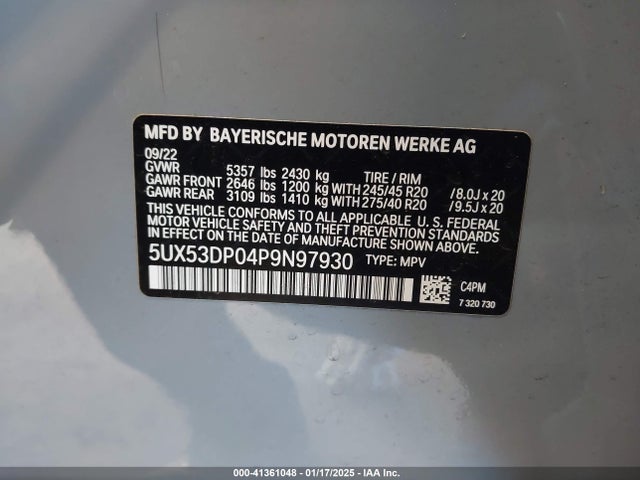 BMW X3 2023 5UX53DP04P9N97930 Image 9