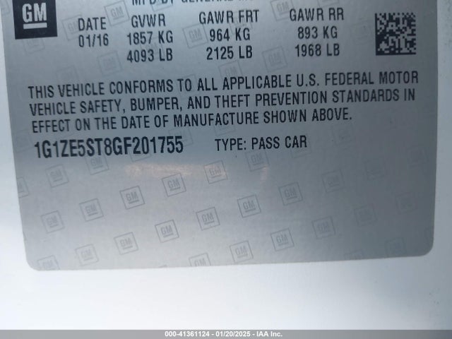 Chevrolet MALIBU 1LT 2016 1G1ZE5ST8GF201755 Image 9