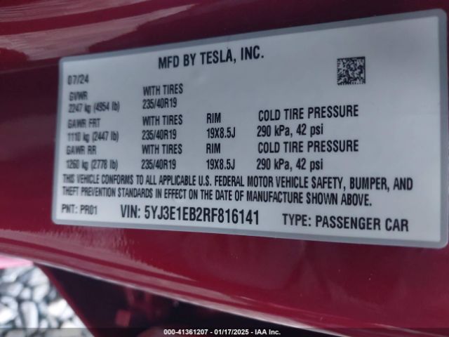 5YJ3E1EB2RF816141 Tesla Model 3 Long Range Dual Motor All-wheel Drive