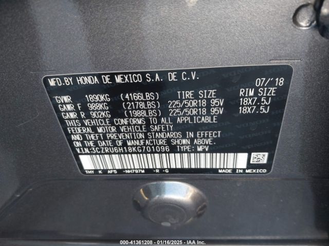 3CZRU6H18KG701096 Honda HR-V SPORT