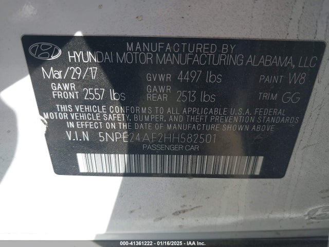 5NPE24AF2HH582501 Hyundai Sonata