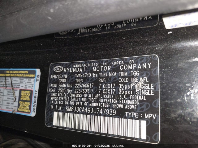 KM8J3CA49JU747939 Hyundai TUCSON SEL