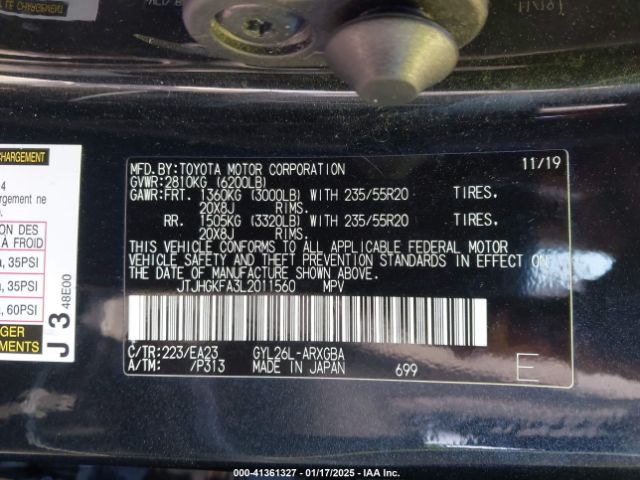 JTJHGKFA3L2011560 Lexus Rx 450hl