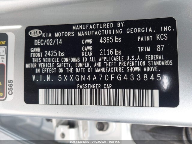 KIA OPTIMA EX 2015 5XXGN4A70FG433845 Image 9