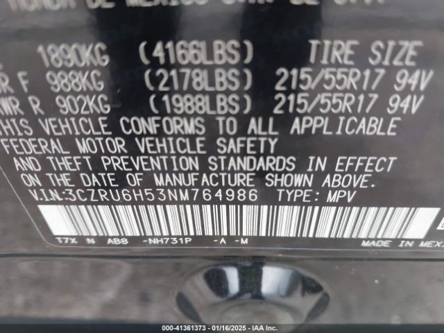 3CZRU6H53NM764986 Honda Hr-v Awd Ex