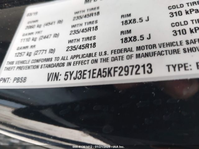 5YJ3E1EA5KF297213 Tesla Model 3 Long Range/mid Range/standard Range/standard Range Plus