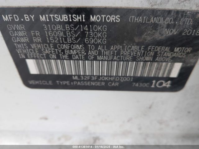 ML32F3FJ0KHF07001 Mitsubishi Mirage G4 Es