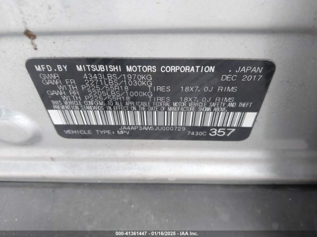 JA4AP3AW5JU000729 Mitsubishi Outlander Sport 2.4 Se