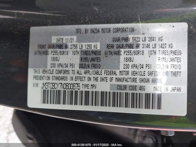 JM3TCBCY7N0600675 Mazda Cx-9 Touring