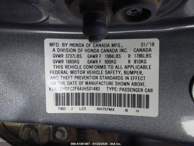Honda Civic Lx 2018 2HGFC2F64JH531483 Image 9