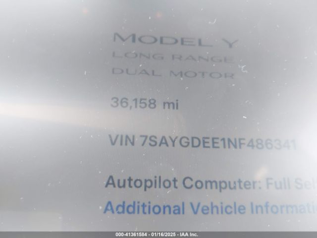 7SAYGDEE1NF486341 Tesla Model Y Long Range Dual Motor All-wheel Drive