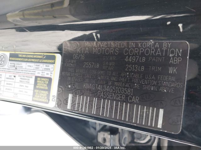 KNAGT4L34G5103581 KIA Optima Lx