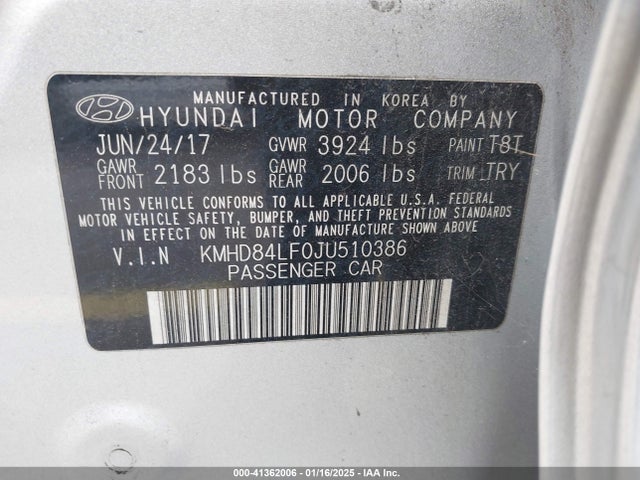 KMHD84LF0JU510386 Hyundai ELANTRA SEL