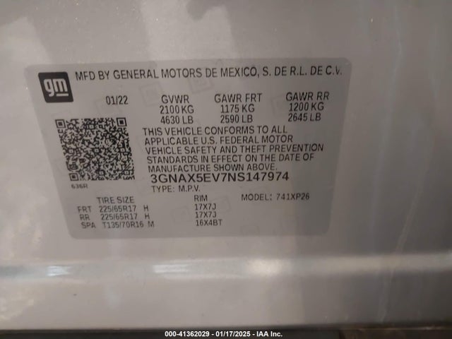 3GNAX5EV7NS147974 Chevrolet Equinox Awd 1fl