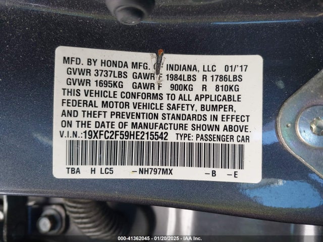 Honda Civic Lx 2017 19XFC2F59HE215542 Image 9