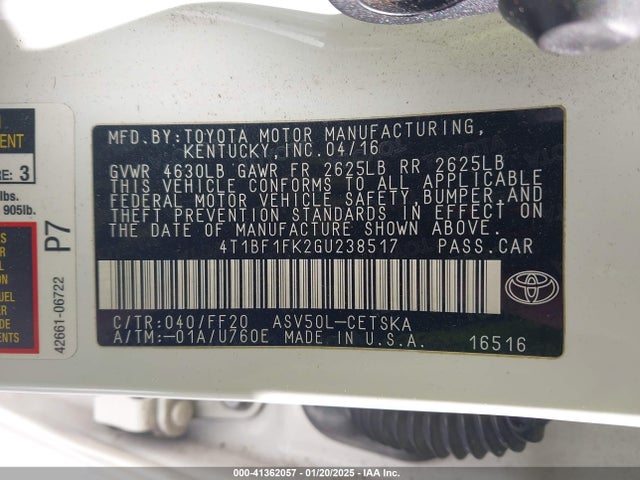 Toyota CAMRY SE 2016 4T1BF1FK2GU238517 Image 9