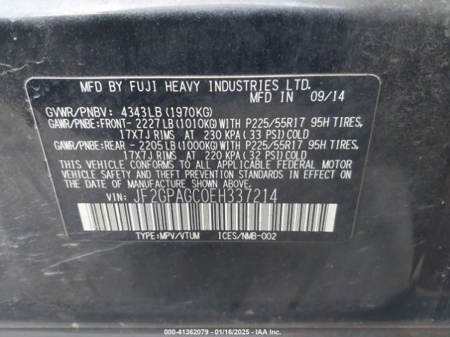 JF2GPAGC0EH337214 Subaru Xv Crosstrek 2.0i Limited