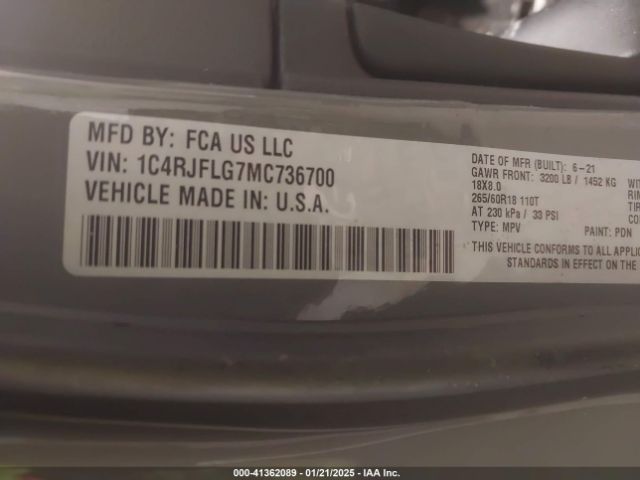 2021 JEEP GRAND CHEROKEE 1C4RJFLG7MC736700 Photo 8