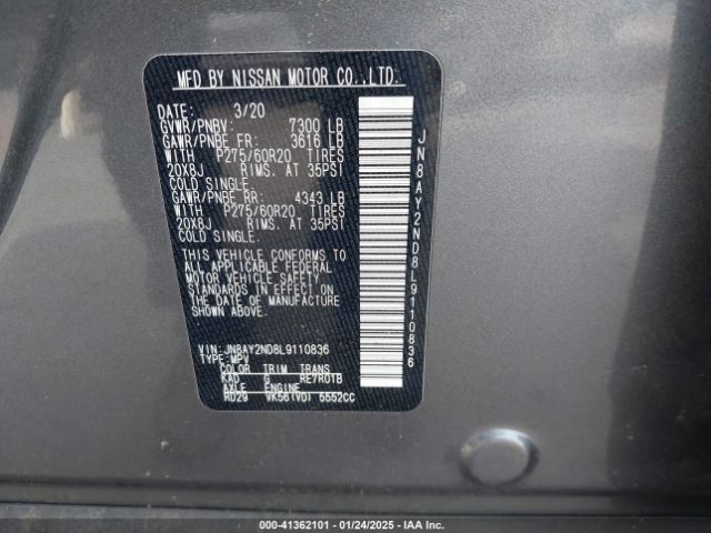 JN8AY2ND8L9110836 Nissan Armada Sl 2wd