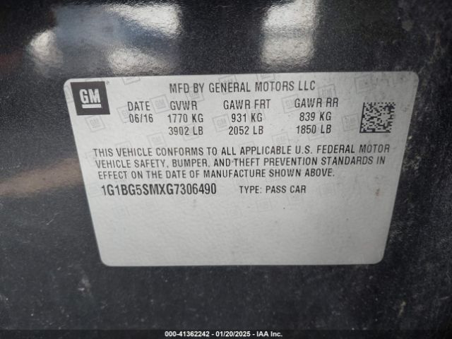 1G1BG5SMXG7306490 Chevrolet Cruze Premier Auto