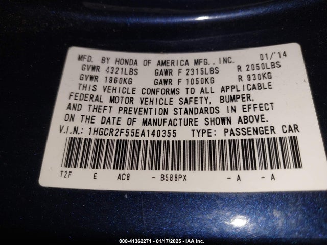 Honda Accord Sport 2014 1HGCR2F55EA140355 Image 9