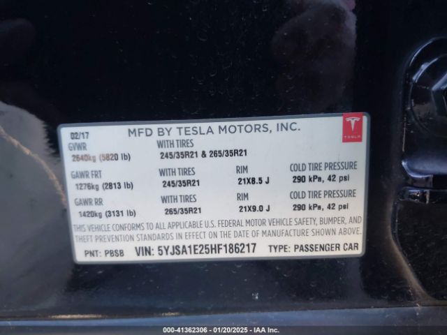 5YJSA1E25HF186217 Tesla MODEL S