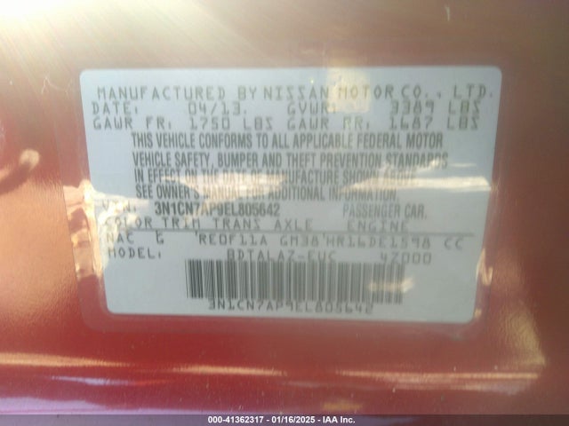 Nissan Versa 1.6 S+ 2014 3N1CN7AP9EL805642 Image 9