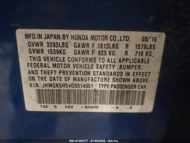 Honda FIT LX 2016 JHMGK5H54GS014051 Image 9