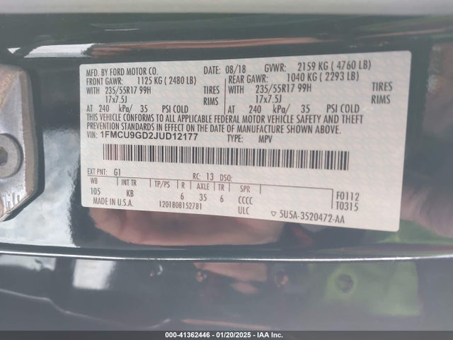 Ford ESCAPE SE 2018 1FMCU9GD2JUD12177 Image 9