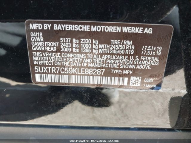 5UXTR7C59KLE88287 BMW X3 Sdrive30i