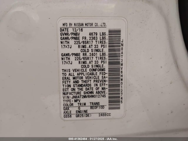 JN8AT2MV6HW012745 Nissan ROGUE S