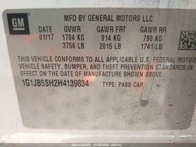1G1JB5SH2H4139834 Chevrolet Sonic Ls Auto
